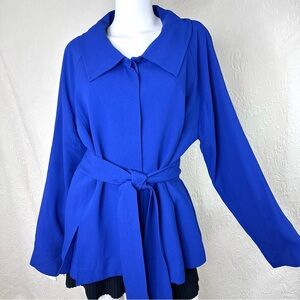 Doncaster Collection 18W Royal Blue Belted Raglan Blazer Jacket